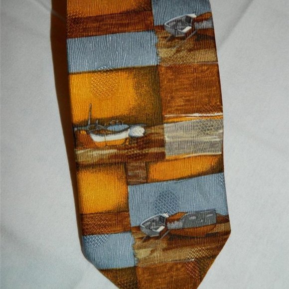 Ermenegildo Zegna:MENS LUXURY 100% Silk Neck Tie Brown & Gold Ship Theme Italy - Picture 2 of 6
